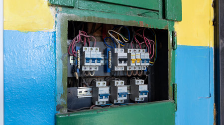 Electrical distribution board with fuses or circuit breakers in an old apartment building....