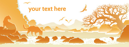 yellow mountain landscape with mountains and panthersのイラスト素材