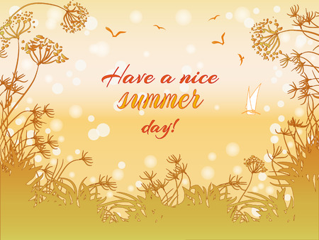 seascape with sailboat and herbsのイラスト素材