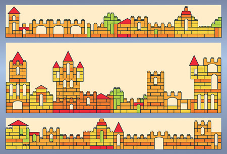 Plastic toy blocks on yellow backgroundのイラスト素材