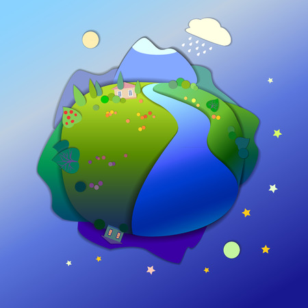 Concept of life cycle in nature, alternation of day and night. View of the planet, day and night time.vのイラスト素材