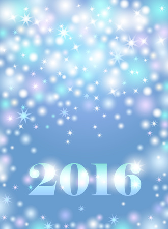 Happy New 2016 Year. Seasons greetings, colorful fireworks design. Abstract bokeh background with lights, shining stars and bright glow on blue.のイラスト素材