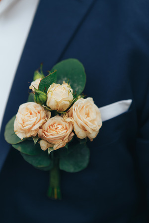 Boutonniere groom on the jacketのeditorial素材