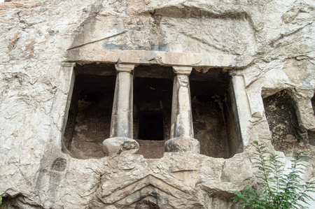 King rock cemeteries in the cave mountain carved and ancient historical monument tourist...