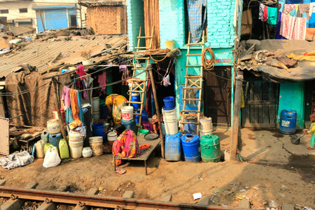 Delhi,India - November 13,2014 : Ghetto and slums in Delhi India.These unidentified people live in ...