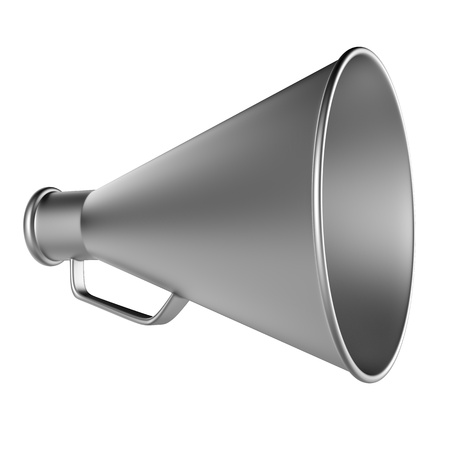 3D Bullhorn    Retro megaphone in a aluminium color isolated on white background の写真素材