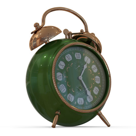 3D vintage alarm clock   Isolated white background 