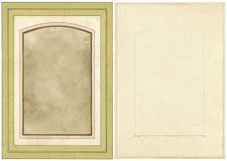 Victorian-era paper photo frame, front and back views.の写真素材