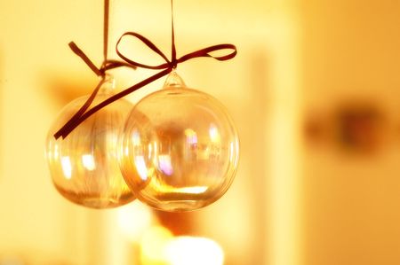 Glass ball Christmas ornament reflected in old mirror.の写真素材