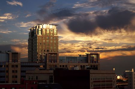 Dramatic sunset skyline in Boston, MA, USA.の写真素材