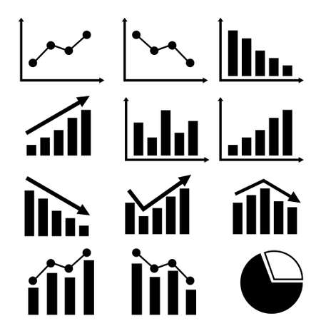 Set of vector graphics and charts of various shapes and types. Flat type black colorのイラスト素材