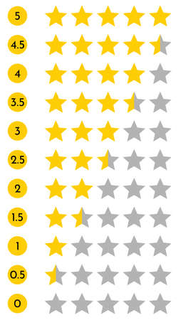 Vector star in yellow and gray color. Can be used as a rating icon with a scale of 5 with a distance of 0.5 on online shops, applications, hotels, travel, etc.のイラスト素材