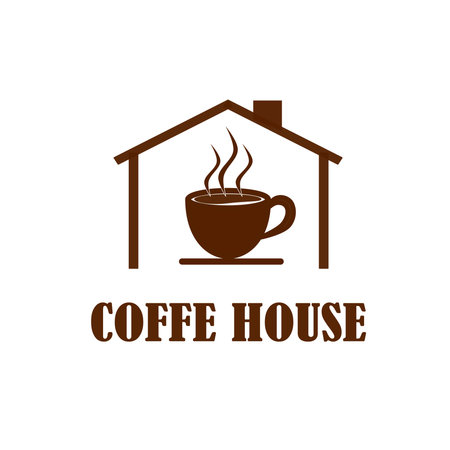 vector illustration of a cup of hot coffee inside the house. Can be used for logos for coffee shops, cafes, restaurants, etc.のイラスト素材