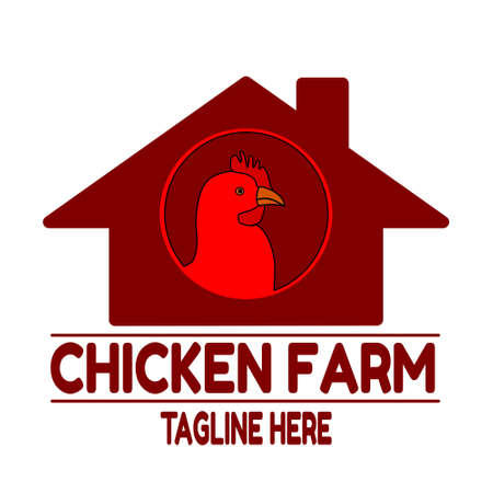chicken farm logo vector, illustration of laying hens in a circle on a farm buildingのイラスト素材