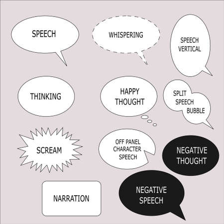Vector of various kinds of speech bubbles in comics, manga and their meaningsのイラスト素材
