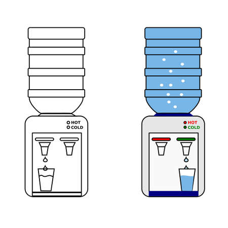 Vector illustration of hot and cold drinking water dispenser, with mineral water bottle on topのイラスト素材
