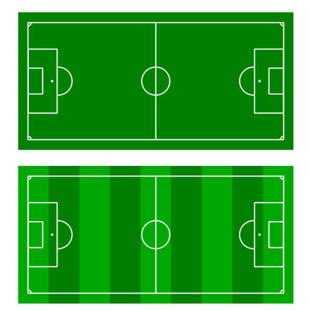 Vector of two types of football fields. One field with dark green grass, the other with a combination of light green and dark green in the vertical directionのイラスト素材