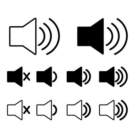Set speaker icons. vector volume icon, sound button, with various volume levels to mute.のイラスト素材