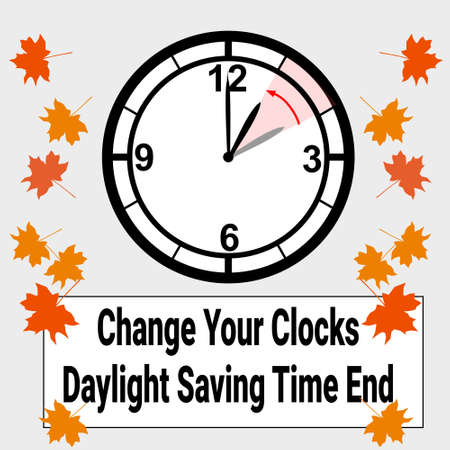 Vector clock and dry leaves. Illustration of Daylight saving time endのイラスト素材