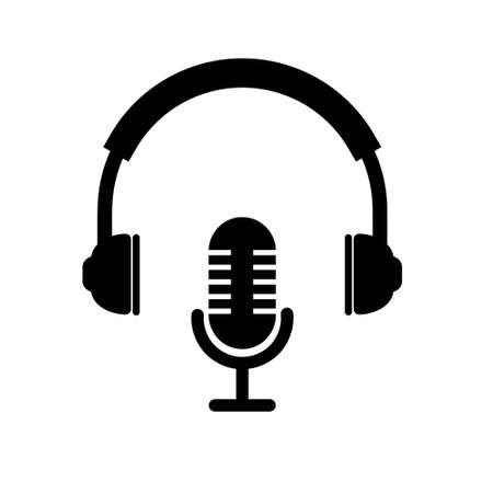 Microphone and headphone icon. Headset isolated on white background. Podcastのイラスト素材