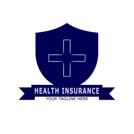 Vector illustration of a shield in blue color with a cross icon in the middle in a flat design style. Suitable for health insurance logos, hospital, medical devices, etc.のイラスト素材