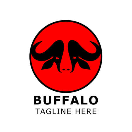Vector illustration of buffalo head in flat style isolated on redのイラスト素材