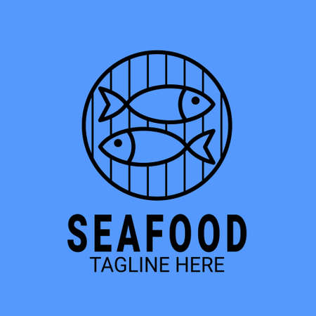 Vector illustration of fish on a grilled pan. Suitable for seafood restaurant logoのイラスト素材