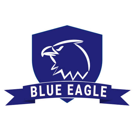 Vector illustration of an eagle's head sketch in a flat line style isolated on blue.  Suitable for company logoのイラスト素材