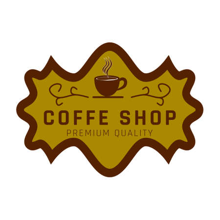 Coffee shop vintage or retro logo.  Illustration of a coffee cup in a beautiful brown frameのイラスト素材