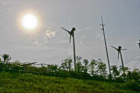 Wind power of fans under sunshineの写真素材