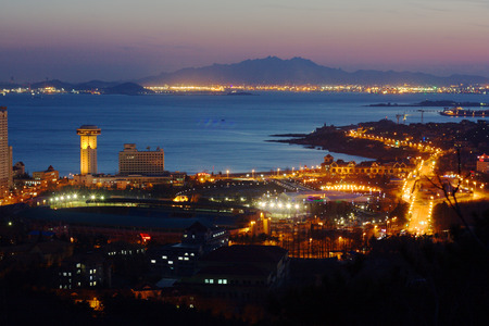 Qingdao city night sceneの写真素材