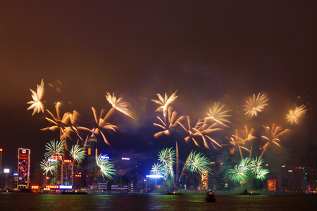 Fireworks display in Victoria Harbour, Hongkongのeditorial素材