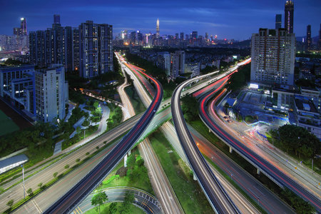 Shenzhen city night scenery overpass Huang Mu Gang