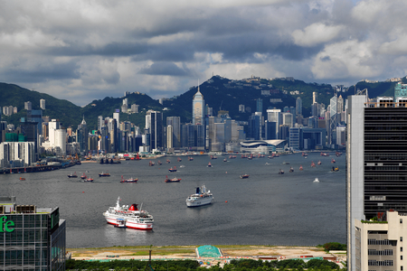Urban scenery of Victoria Harbour in Hongkongのeditorial素材