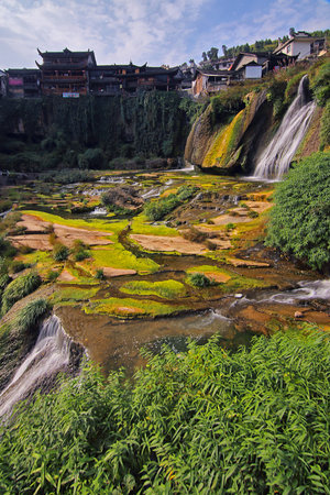 Furong waterfall ancient townの写真素材