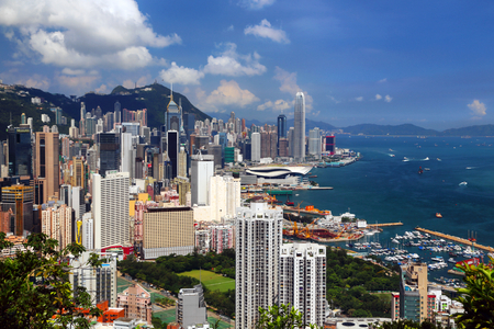 Urban scenery of Victoria Harbour in Hongkongのeditorial素材