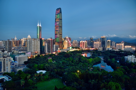 Shenzhen Luohu Lizhi Park City Scenery Dusk Night Sceneのeditorial素材