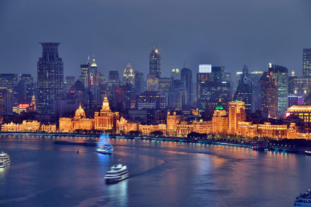 Shanghai Huangpu River Bund City Night Scenery