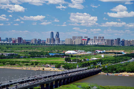 Harbin Songhua River Riverside City Architecture Sceneryのeditorial素材