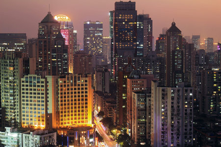 Night view of city scenery in the business district of Dongfeng Road, Guangzhou