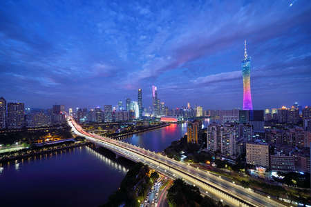 Night view of Guangzhou Zhujiang New Town urban architectureのeditorial素材