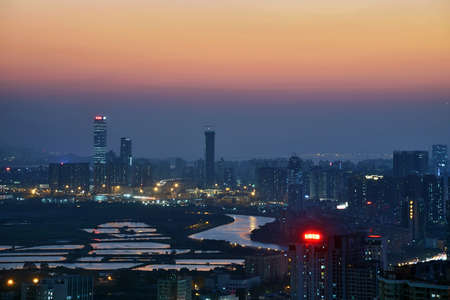 Shenzhen Luohu city architectural scenery night viewのeditorial素材