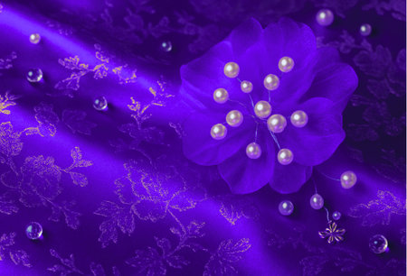 Purple background with pearls and lace, 3d illustration.の素材