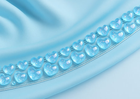 blue satin background with beads and pearls, close-upの素材