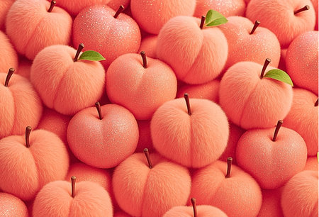3d rendering of a lot of red apricots with leavesの素材