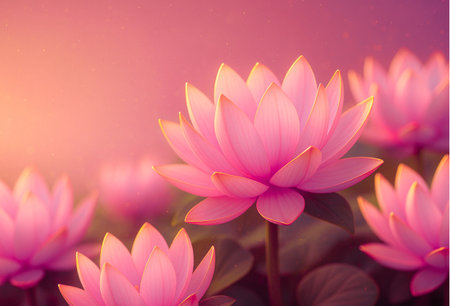 Pink lotus flower blooming in the pond with sunlight background.の素材