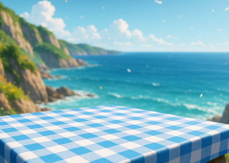 Table Top And Blur Nature of the Background. Ready For Your Designの素材