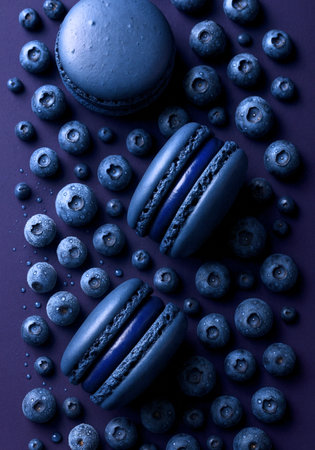 Blueberry macaroon on a dark background. Toned.の素材
