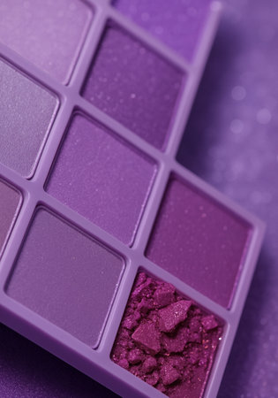 eyeshadow palette on purple background, closeup of eyeshadow paletteの素材