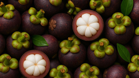 Mangosteen fruit background. Mangosteen is a queen of fruits.の素材